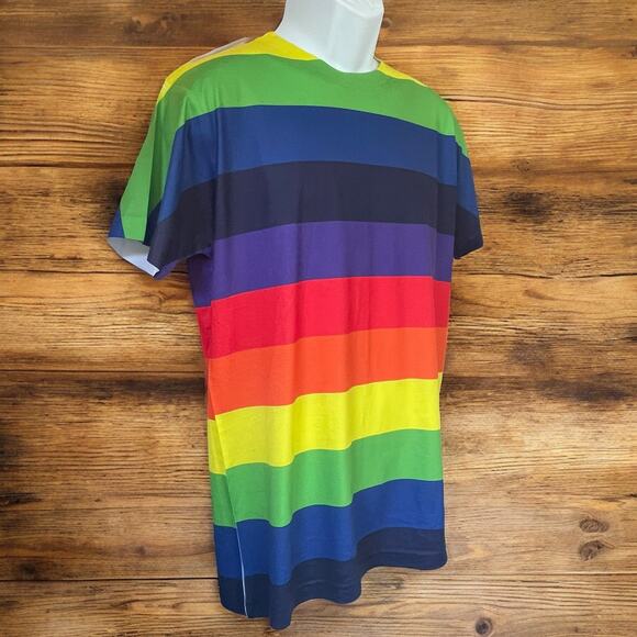 Bright Rainbow Striped Men's T-Shirt Size Medium Sublimated FromTiny Human Pride - Picture 3 of 11